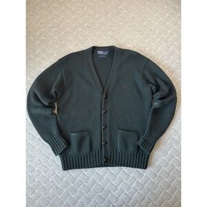 Vintage Polo Ralph Lauren Cardigan Sweater Mens Large Green Wool V Neck Knit